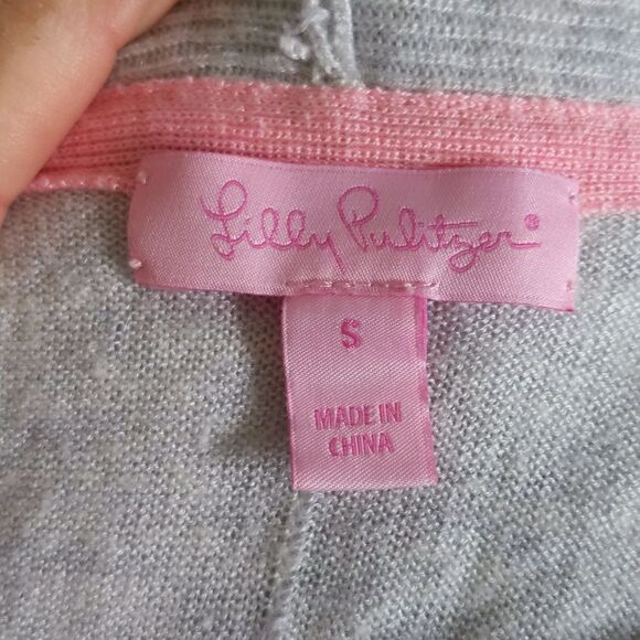 Lilly Pulitzer cashmere blend open front gray cardigan sweater with fringe S - Picture 4 of 6